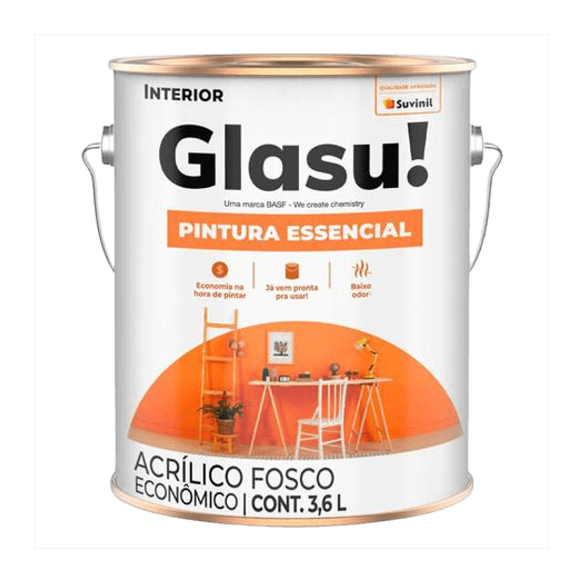 Tinta Acrílica Pintura Essencial Fosco Gelo 3,6lt Glasu!