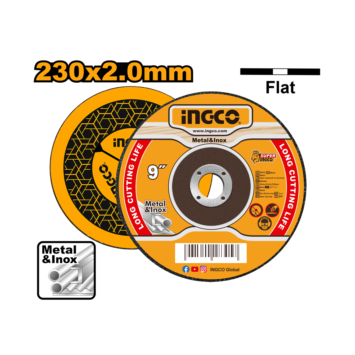 DISCOS DE CORTE PARA METAL 9” (230X2,0X22‚2MM) INGCO MCD202303