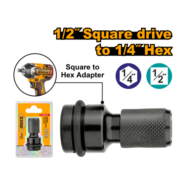 ADAPTADOR DE CHAVE DE IMPACTO 1/2"QUADRADO PARA 1/4"HEX INGCO ABH60501
