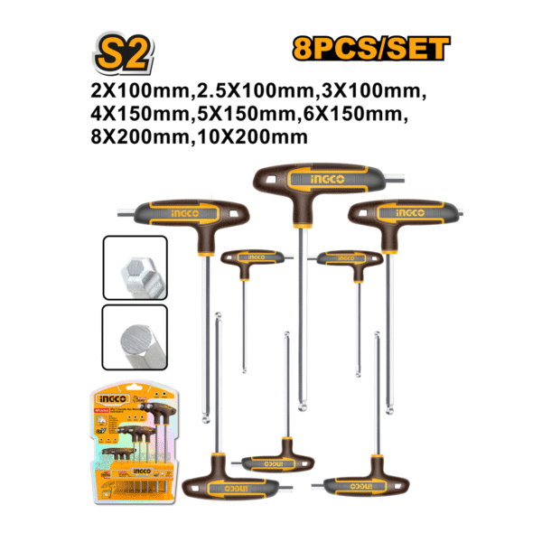 JOGO DE CHAVE TIPO TEE PONTA BOLA HEXAGONAL C/8PC INGCO HHKT80828