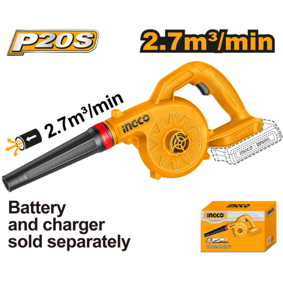 SOPRADOR 2‚7M³ À BATERIA 20V INGCO (NAO ACOMPANHA BATERIA) CABLI2078