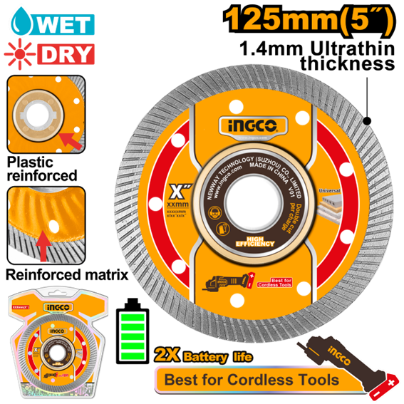 DISCO DIAMANTADO P/ESMERILHADEIRA 125MM INGCO DMD051251