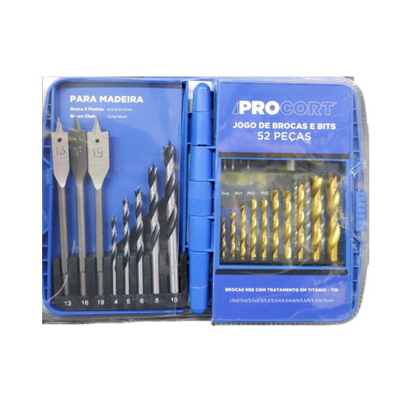 JOGO DE BROCAS ACESSÓRIOS 52 PEÇAS PC-KIT52 PROCORT