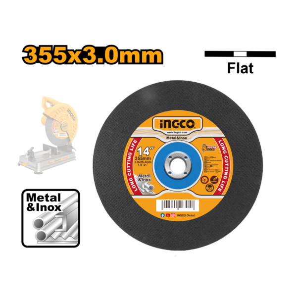 DISCOS DE CORTE PARA METAL 14” (355X3X25‚4MM) INGCO MCD303558