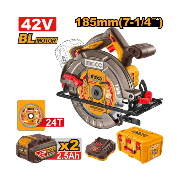 SERRA CIRCULAR BRUSHLESS INDUSTRIAL 7.1/4" À BATERIA 42V INGCO C/2 BAT 2.5A.h INGCO CSLI4218512