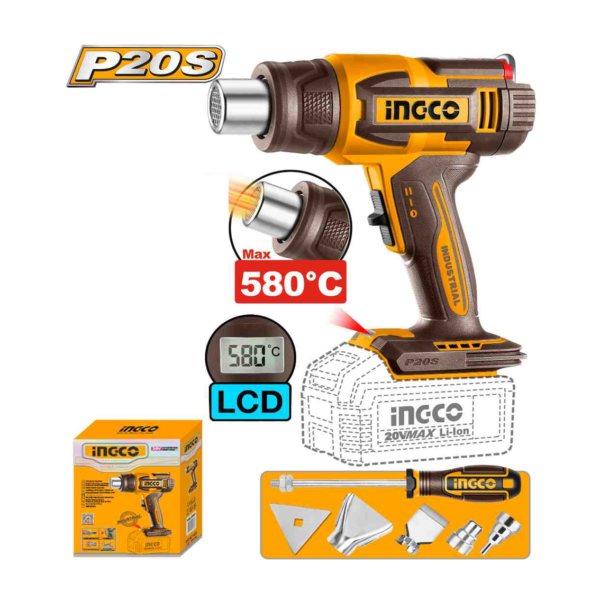 SOPRADOR TÉRMICO LCD 580°C À BATERIA 20V INGCO (NAO ACOMPANHA BATERIA) HGLI2058