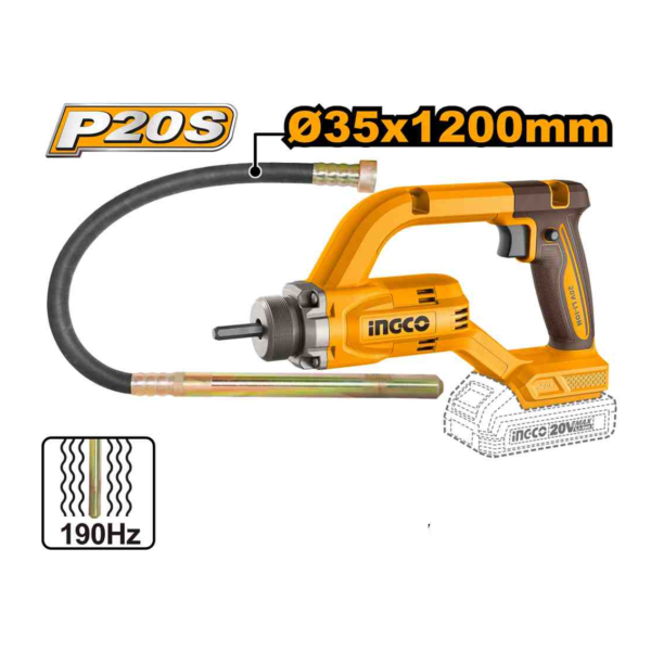 VIBRADOR DE CONCRETO COM MANGOTE 35X1200MM À BATERIA 20V INGCO (NAO ACOMPANHA BATERIA) CCVLI202502